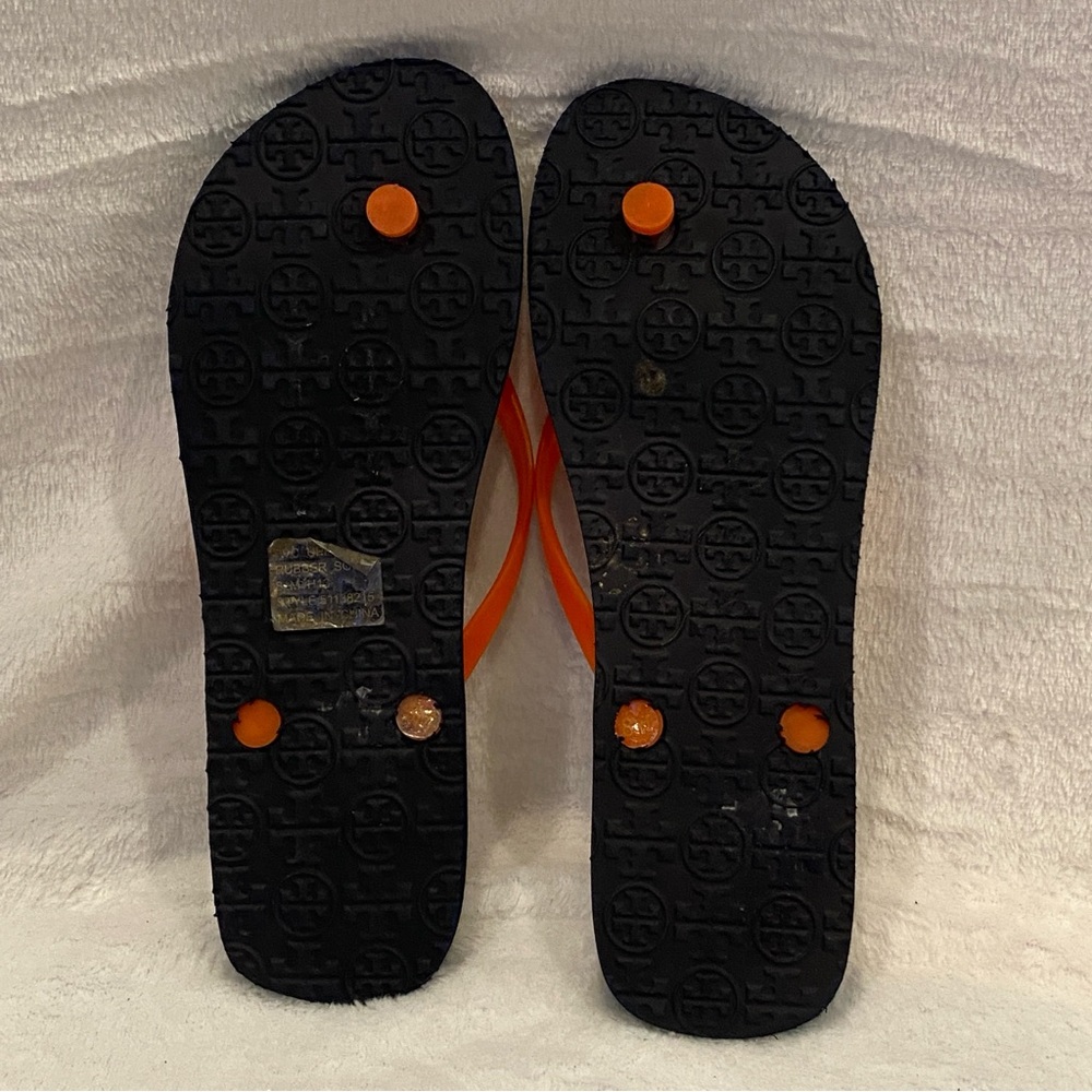 Tory Burch Thin Flat Thong Flip-Flops Flip Flops Sandals Orange Navy Size 8M EUC - Picture 11 of 11